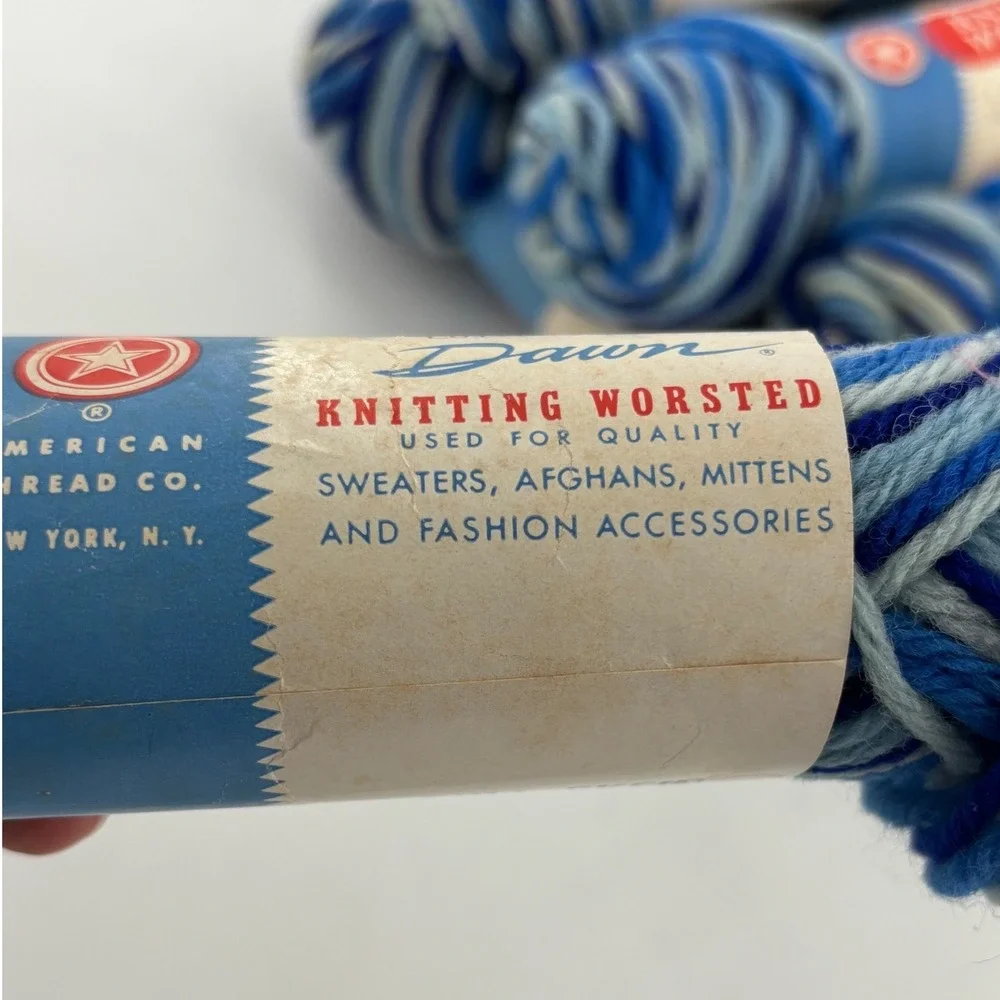 Dawn Knitting Worsted Yarn 1145‎ Shaded Blues 100% Virgin Wool 7 1 oz Skeins
